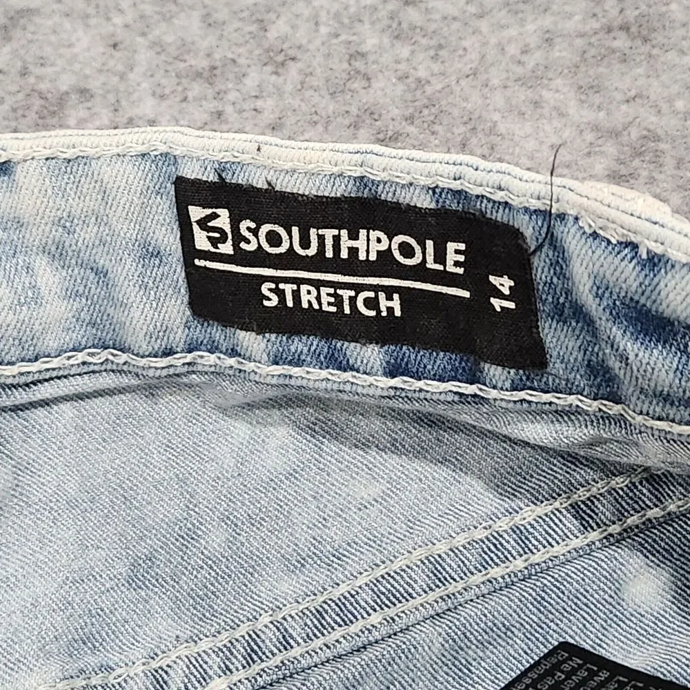 Southpole Womens Size 14 28x27 Stretch Distressed‎ Denim Light Wash Blue Jeans